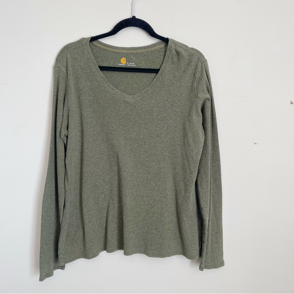CARHARTT | Green Cotton V-Neck Long Sleeve Tee Sz L